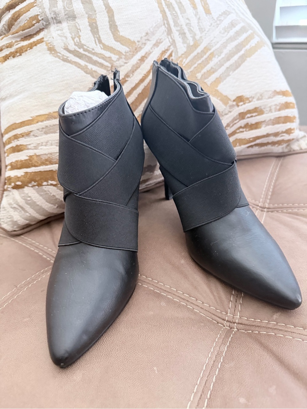 Women's Black Pointed Ankle Booties with Wrap Elastic Detail